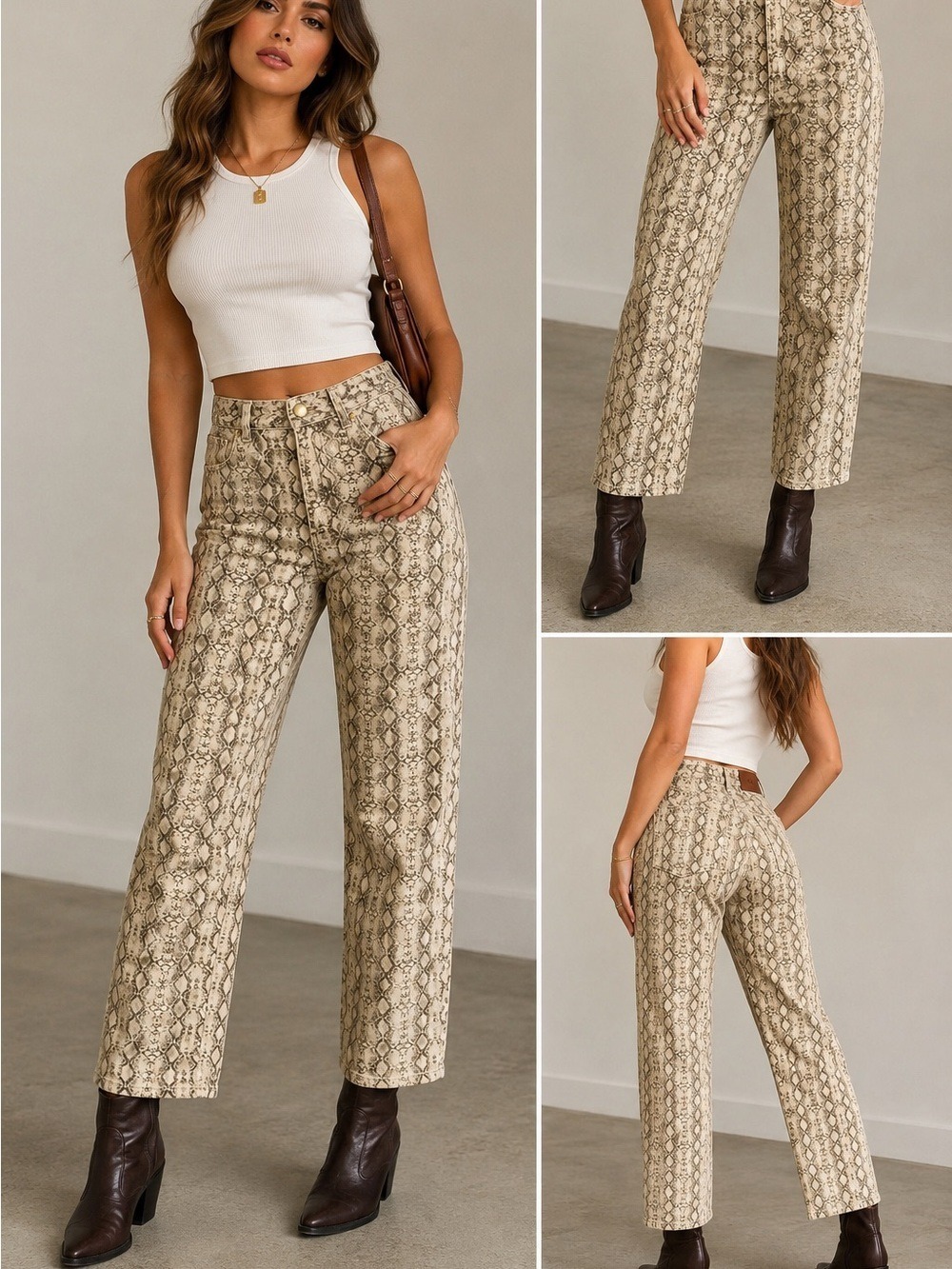 Zara Snake Print Straight Leg Jeans Women’s US 2 High Rise Cropped Animal Lizard